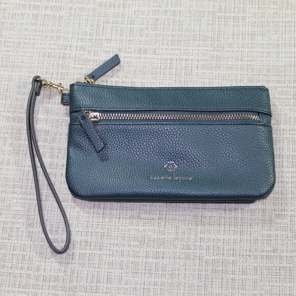 NWOT nanette lepore Dark Teal Pebble Leather Wristlet Wallet - Picture 1 of 7